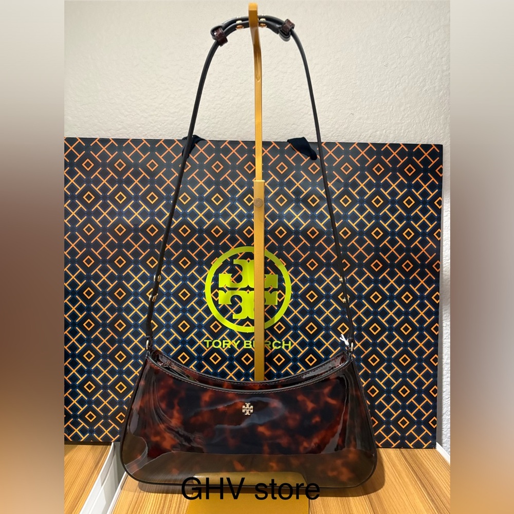 Tory Burch Emerson Brown Tortoise patent  Shoulder Bag - Picture 5 of 8